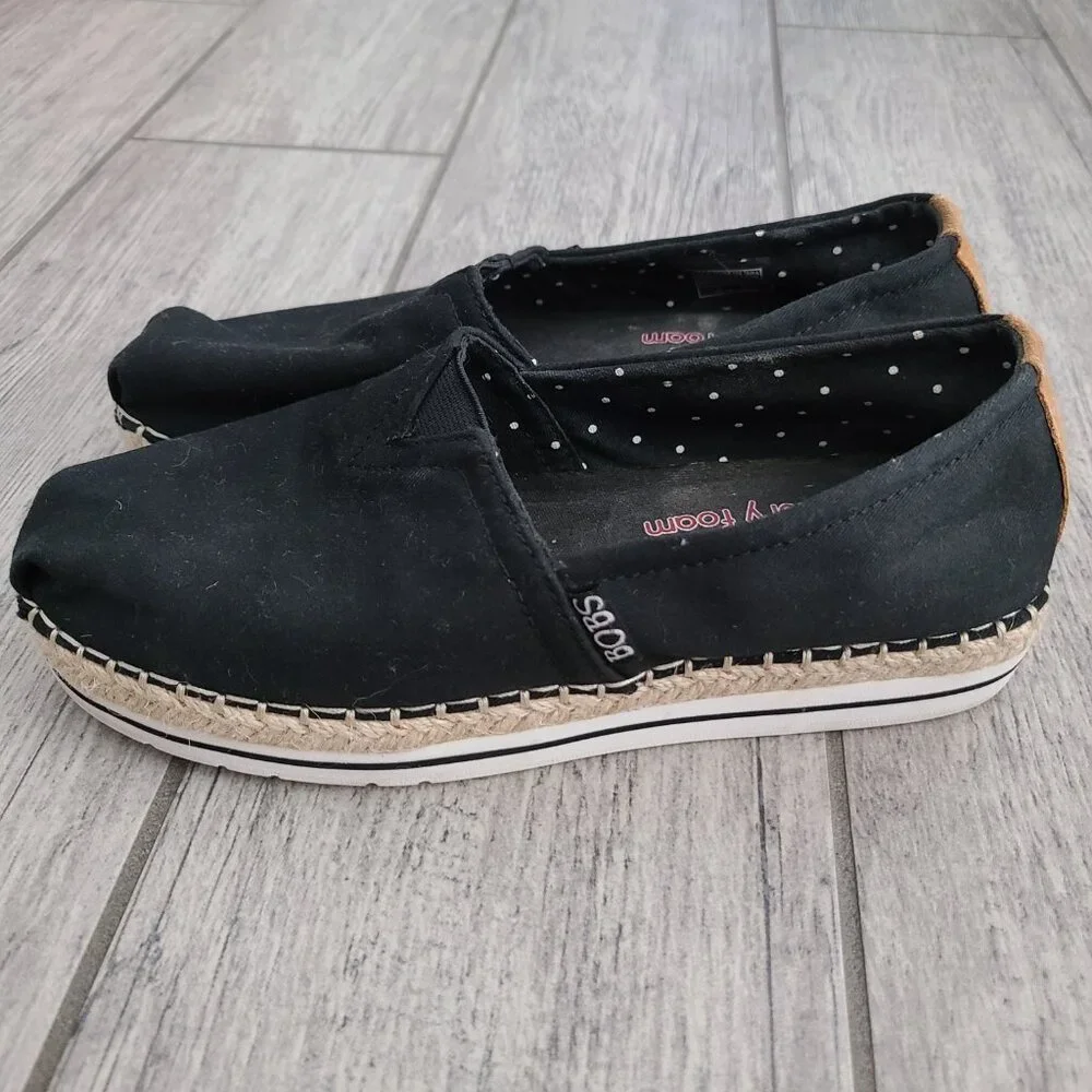 BOBS from Skechers Women's Black Canvas Espadrille Slip On Shoes Size 6